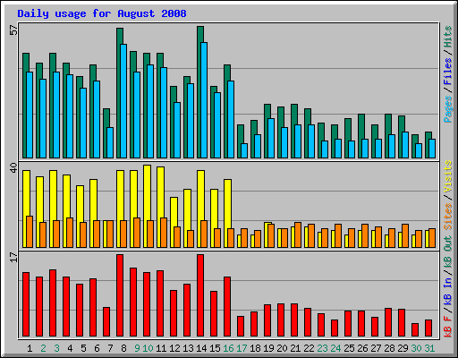 Daily usage for August 2008